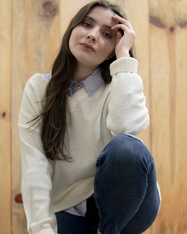 White Oversized V Neck Sweater