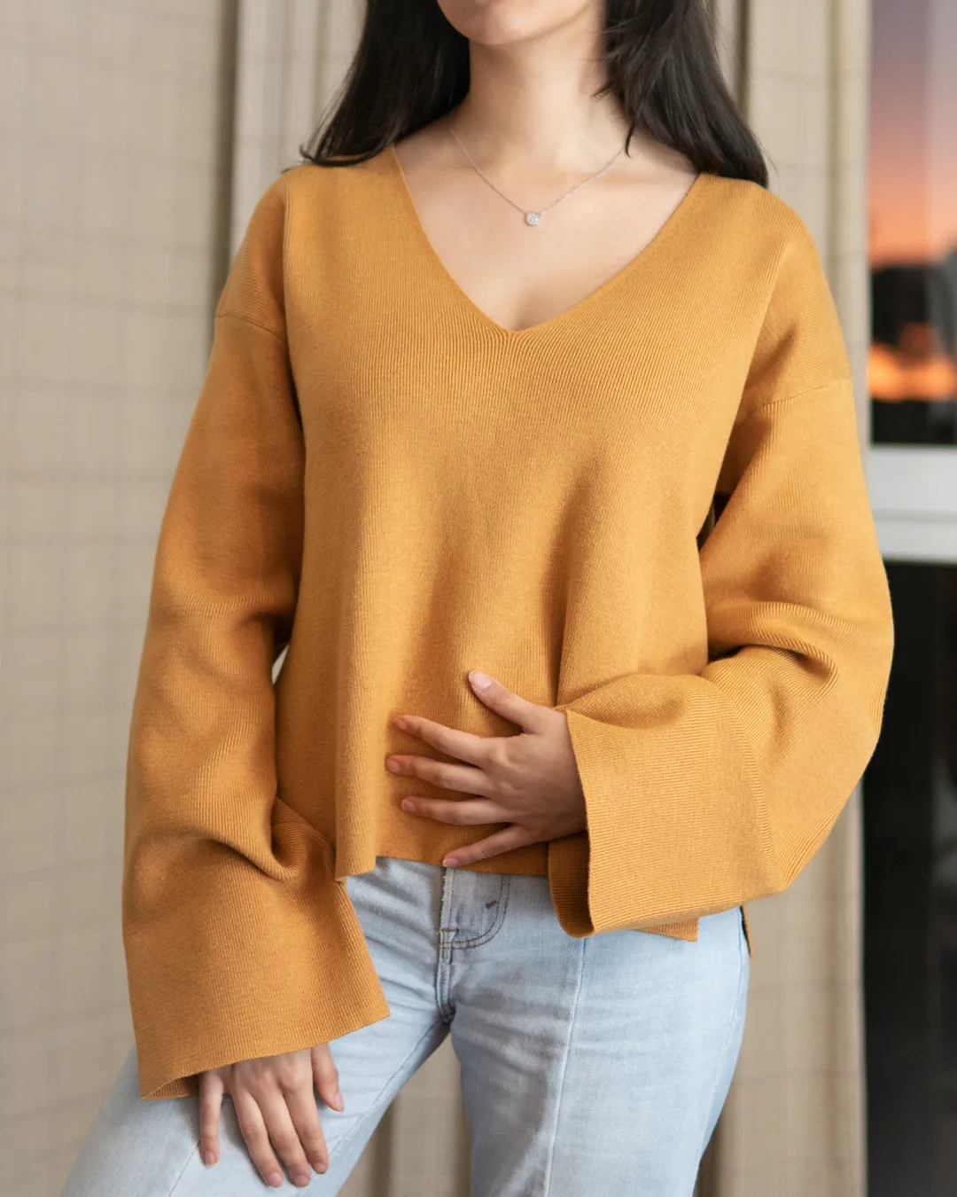 Knitted Relaxed V Neck Sweater