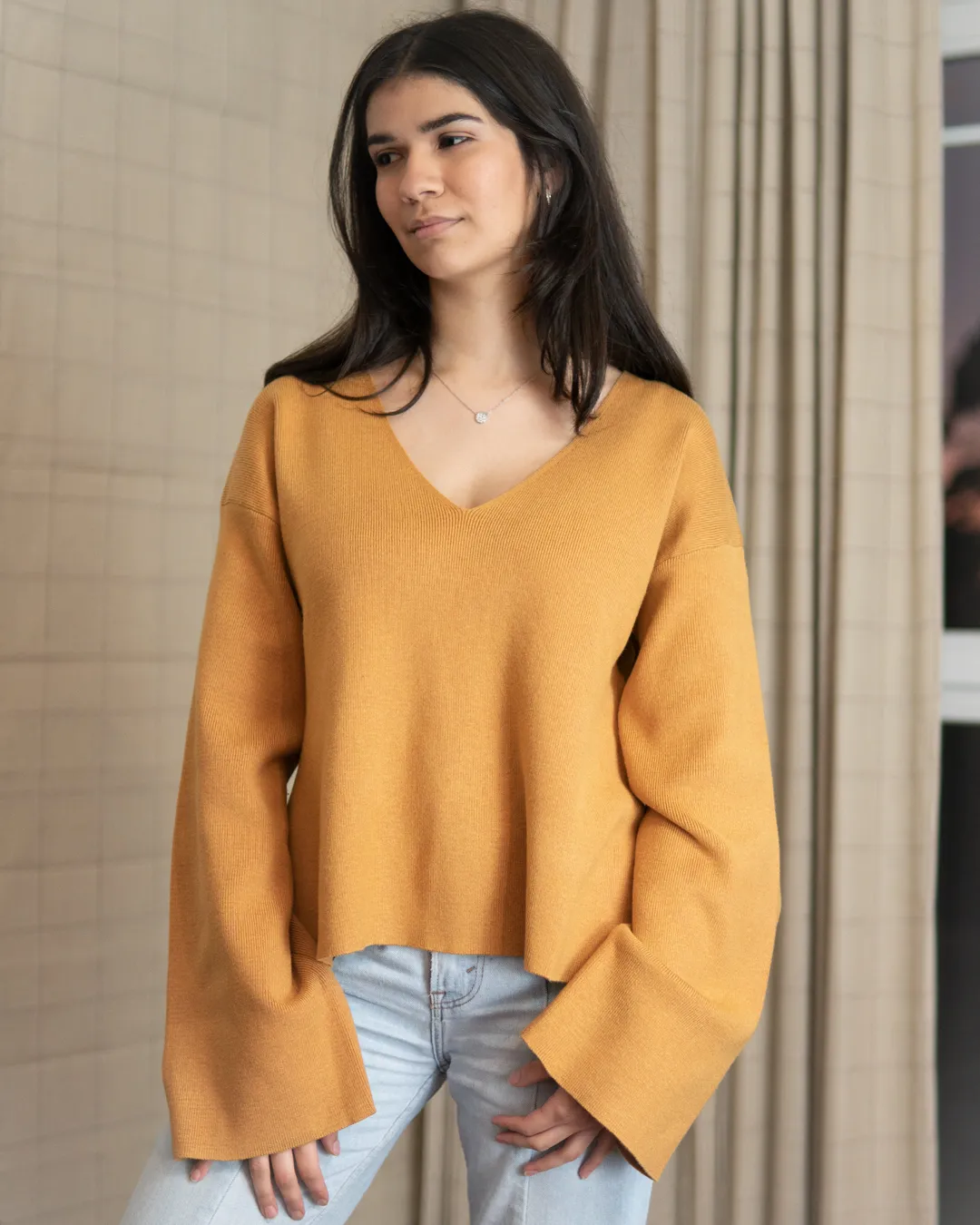 Knitted Relaxed V Neck Sweater