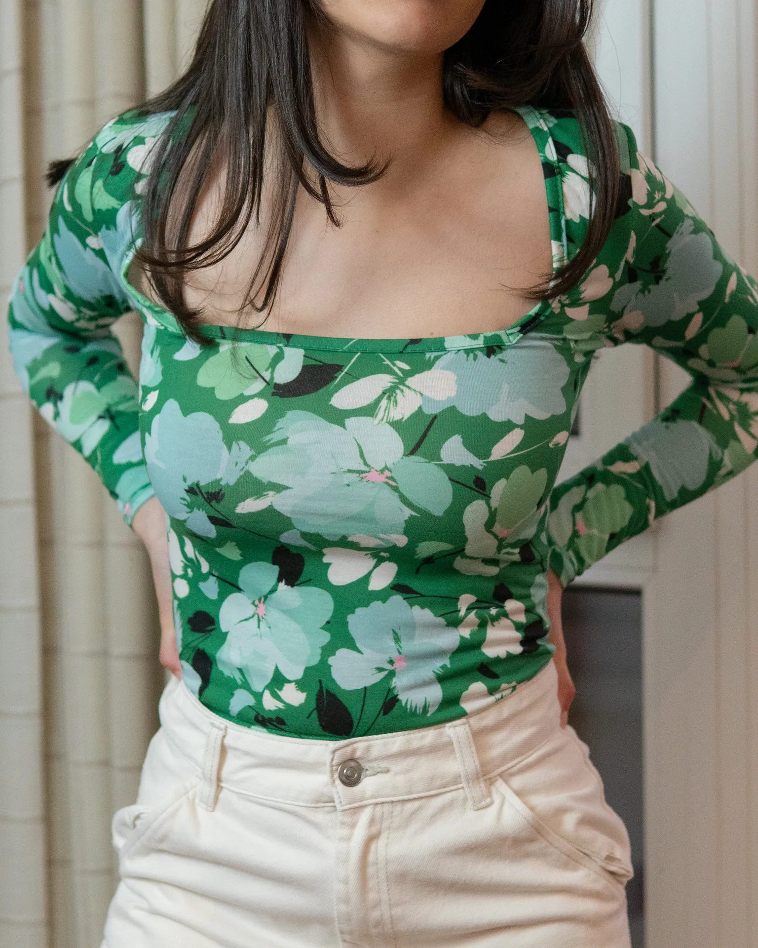 Floral Square Neck Top